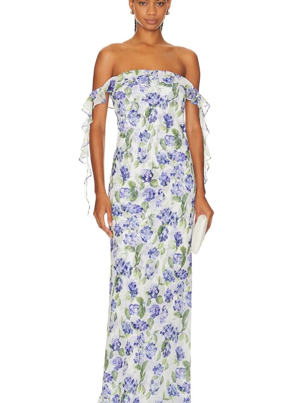 Amanda Uprichard White Strapless Maxi Dress with Lavender Floral Print